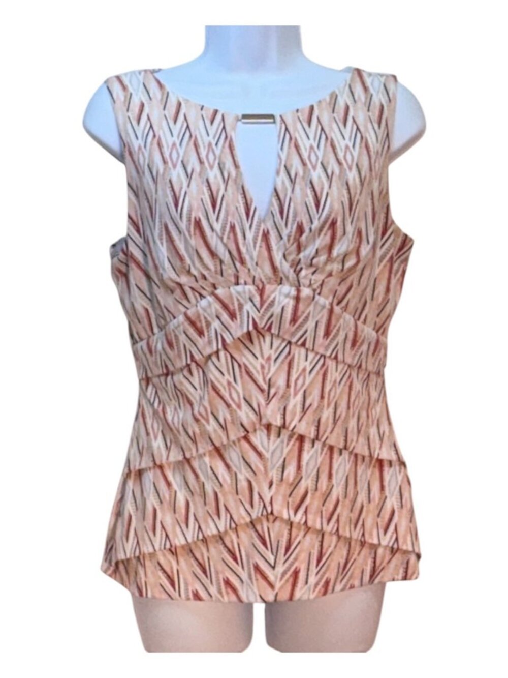 White House Black Market Sleeveless Tank Geometric Pattern in Warm Tones Size S